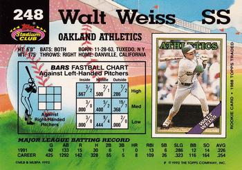 1992 Stadium Club #248 Walt Weiss Back