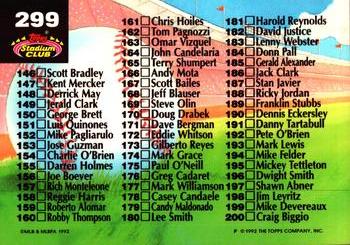 1992 Stadium Club #299 Checklist: 101-200 Back