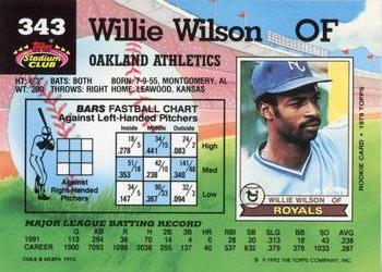 1992 Stadium Club #343 Willie Wilson Back