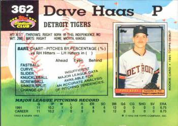 1992 Stadium Club #362 Dave Haas Back