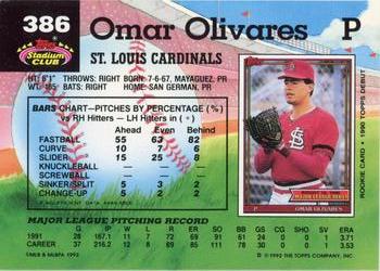 1992 Stadium Club #386 Omar Olivares Back