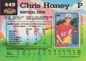 1992 Stadium Club #449 Chris Haney Back