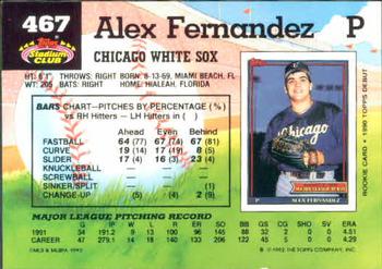 1992 Stadium Club #467 Alex Fernandez Back