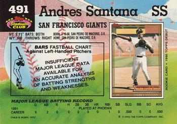 1992 Stadium Club #491 Andres Santana Back
