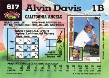 1992 Stadium Club #617 Alvin Davis Back