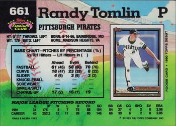 1992 Stadium Club #661 Randy Tomlin Back