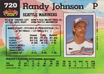 1992 Stadium Club #720 Randy Johnson Back