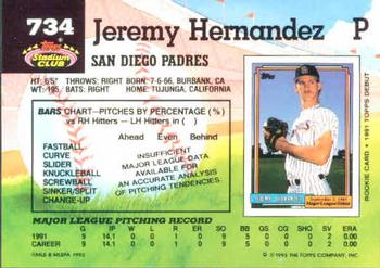 1992 Stadium Club #734 Jeremy Hernandez Back