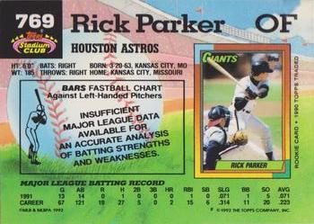 1992 Stadium Club #769 Rick Parker Back