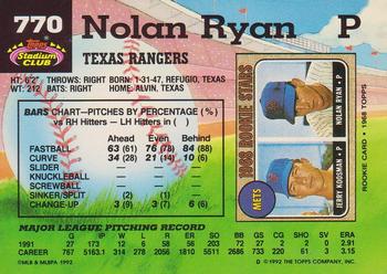 1992 Stadium Club #770 Nolan Ryan Back