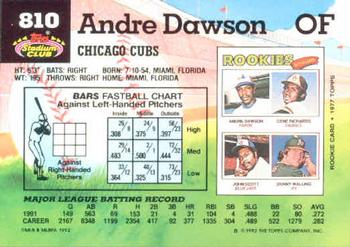 1992 Stadium Club #810 Andre Dawson Back