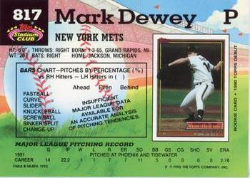 1992 Stadium Club #817 Mark Dewey Back