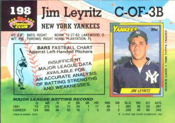 1992 Stadium Club #198 Jim Leyritz Back