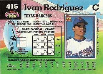 1992 Stadium Club #415 Ivan Rodriguez Back
