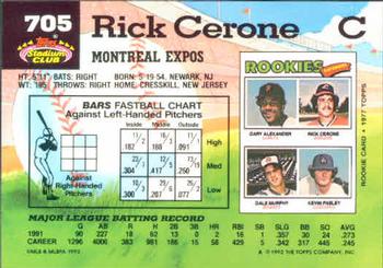 1992 Stadium Club #705 Rick Cerone Back