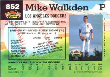 1992 Stadium Club #852 Michael Walkden Back