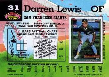 1992 Stadium Club #31 Darren Lewis Back