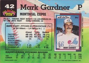 1992 Stadium Club #42 Mark Gardner Back