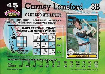 1992 Stadium Club #45 Carney Lansford Back
