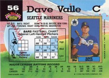 1992 Stadium Club #56 Dave Valle Back