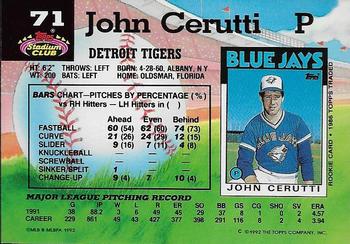 1992 Stadium Club #71 John Cerutti Back
