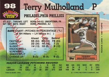 1992 Stadium Club #98 Terry Mulholland Back