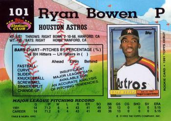 1992 Stadium Club #101 Ryan Bowen Back