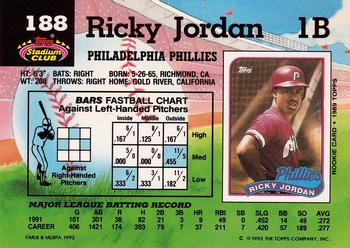 1992 Stadium Club #188 Ricky Jordan Back