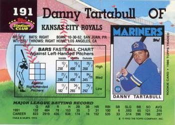 1992 Stadium Club #191 Danny Tartabull Back