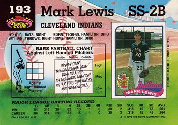 1992 Stadium Club #193 Mark Lewis Back