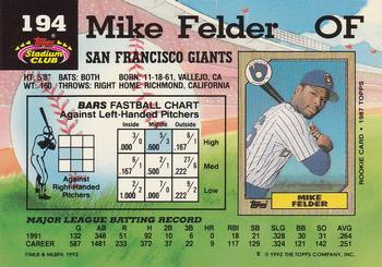 1992 Stadium Club #194 Mike Felder Back
