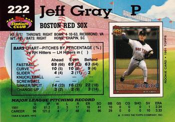 1992 Stadium Club #222 Jeff Gray Back