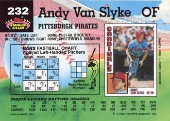1992 Stadium Club #232 Andy Van Slyke Back