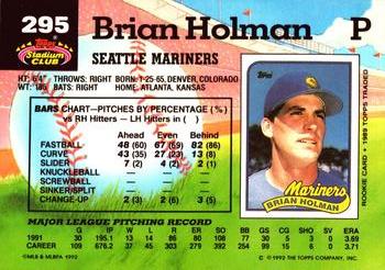 1992 Stadium Club #295 Brian Holman Back