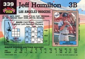 1992 Stadium Club #339 Jeff Hamilton Back