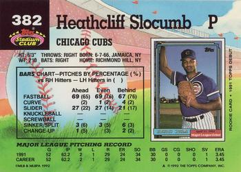 1992 Stadium Club #382 Heathcliff Slocumb Back