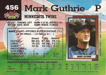 1992 Stadium Club #456 Mark Guthrie Back