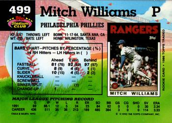 1992 Stadium Club #499 Mitch Williams Back