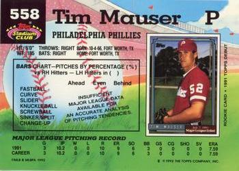 1992 Stadium Club #558 Tim Mauser Back