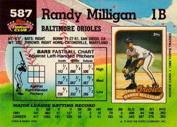 1992 Stadium Club #587 Randy Milligan Back