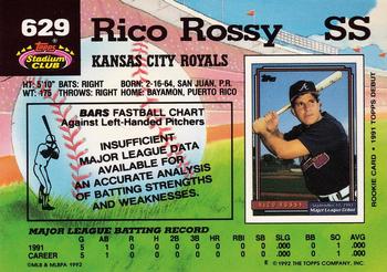 1992 Stadium Club #629 Rico Rossy Back