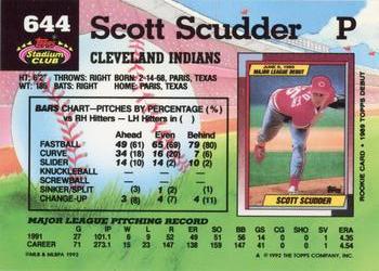 1992 Stadium Club #644 Scott Scudder Back