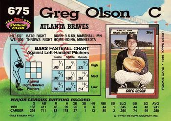 1992 Stadium Club #675 Greg Olson Back
