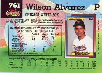 1992 Stadium Club #761 Wilson Alvarez Back