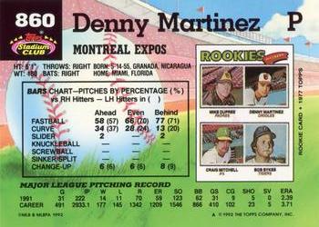 1992 Stadium Club #860 Denny Martinez Back