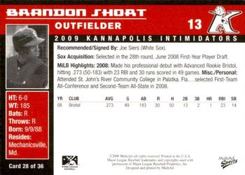 2009 MultiAd Kannapolis Intimidators #28 Brandon Short Back