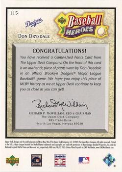 2005 Upper Deck Baseball Heroes - Memorabilia #115 Don Drysdale Back