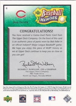 2005 Upper Deck Baseball Heroes - Memorabilia Emerald #4 Bob Feller Back