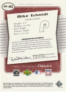 2005 Upper Deck Classics - Post Season Performers Materials #PP-MS Mike Schmidt Back