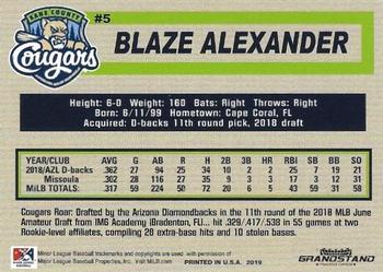 2019 Grandstand Kane County Cougars #NNO Blaze Alexander Back